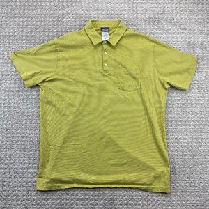 Patagonia Polo Shirt Men Extra Large XL Yellow Gray Stripes Golf Chest Pocket